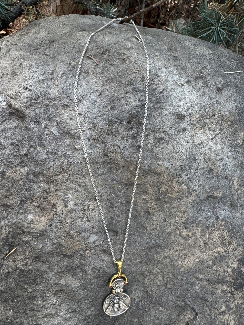 Sundance Gold & Silver Bee and Deer Pendant Necklace with Red Accents - Picture 2 of 4